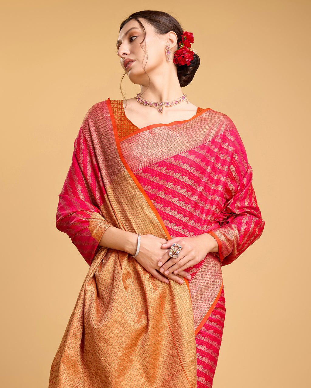 Pure Patola Silk Banarasi Saree with Contrast Meenakari Weave & Tassels