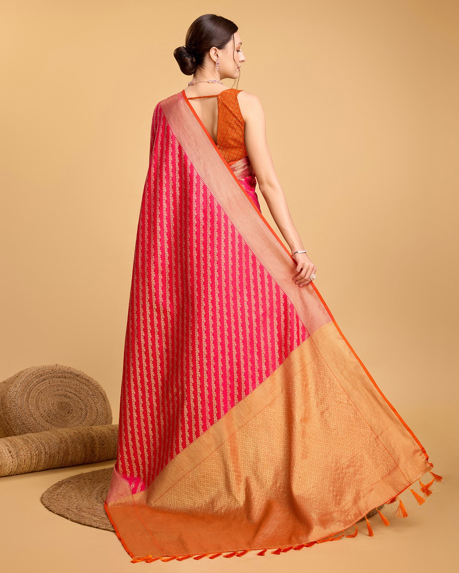 Pure Patola Silk Banarasi Saree with Contrast Meenakari Weave & Tassels