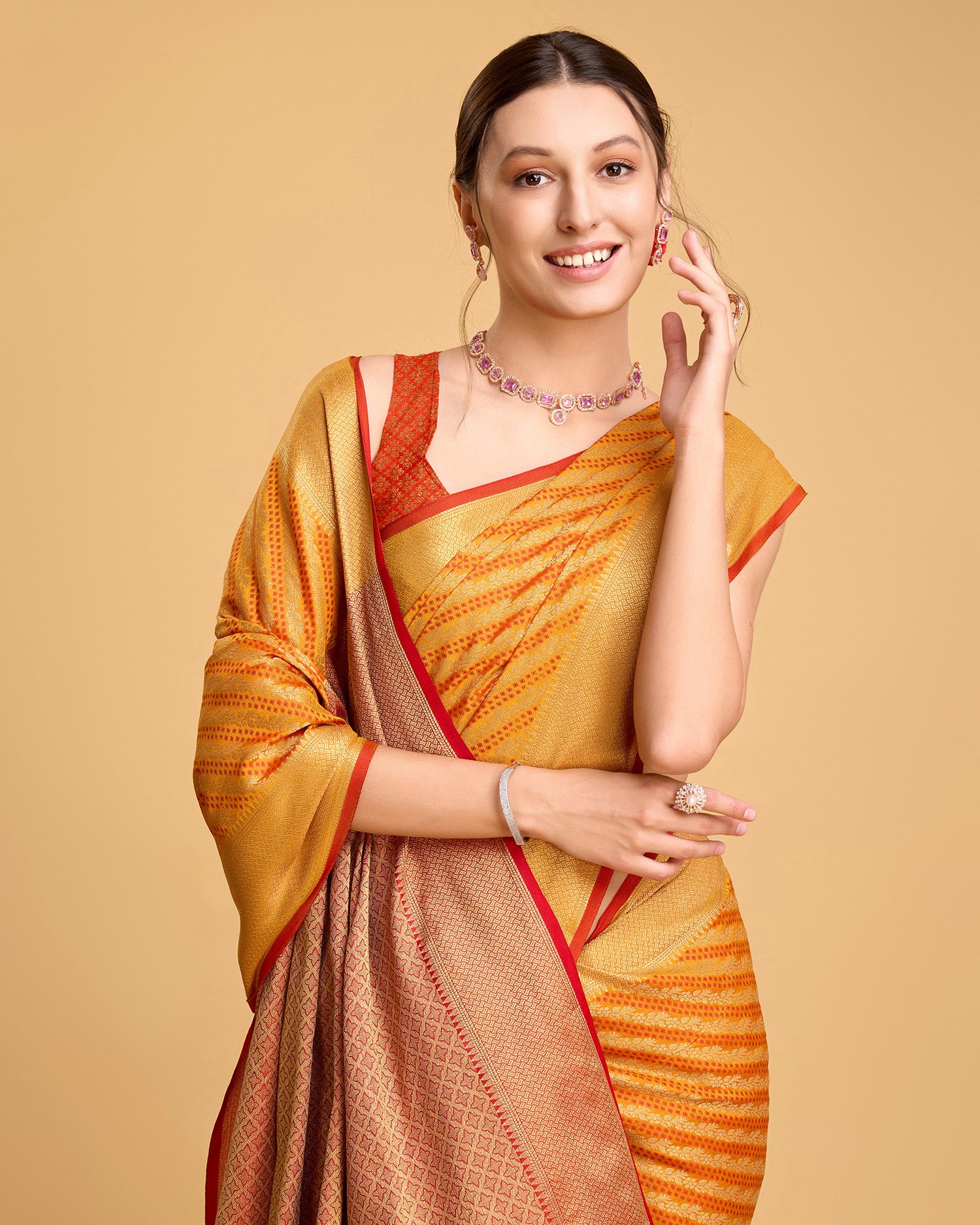 Pure Patola Silk Banarasi Saree with Contrast Meenakari Weave & Tassels