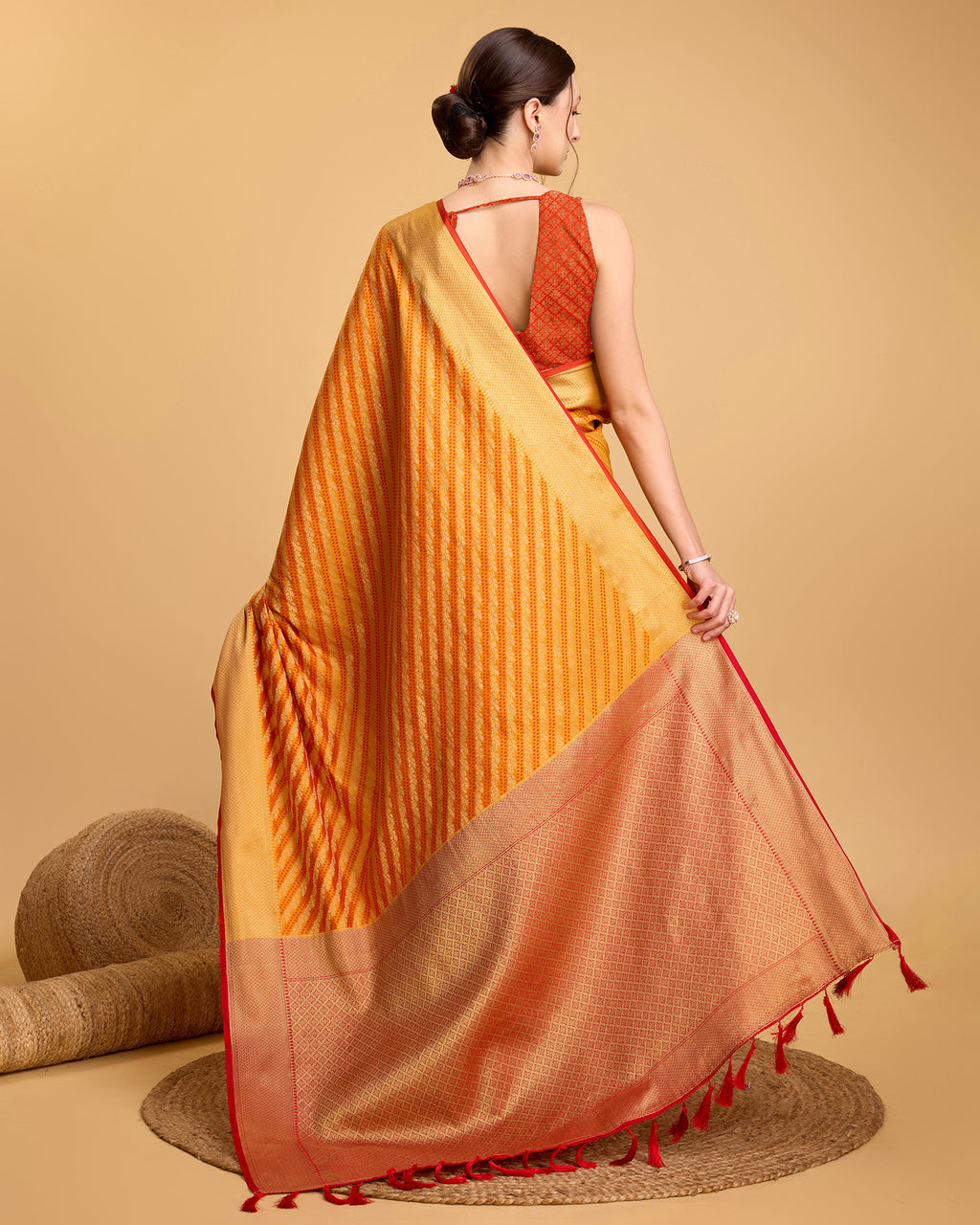 Pure Patola Silk Banarasi Saree with Contrast Meenakari Weave & Tassels