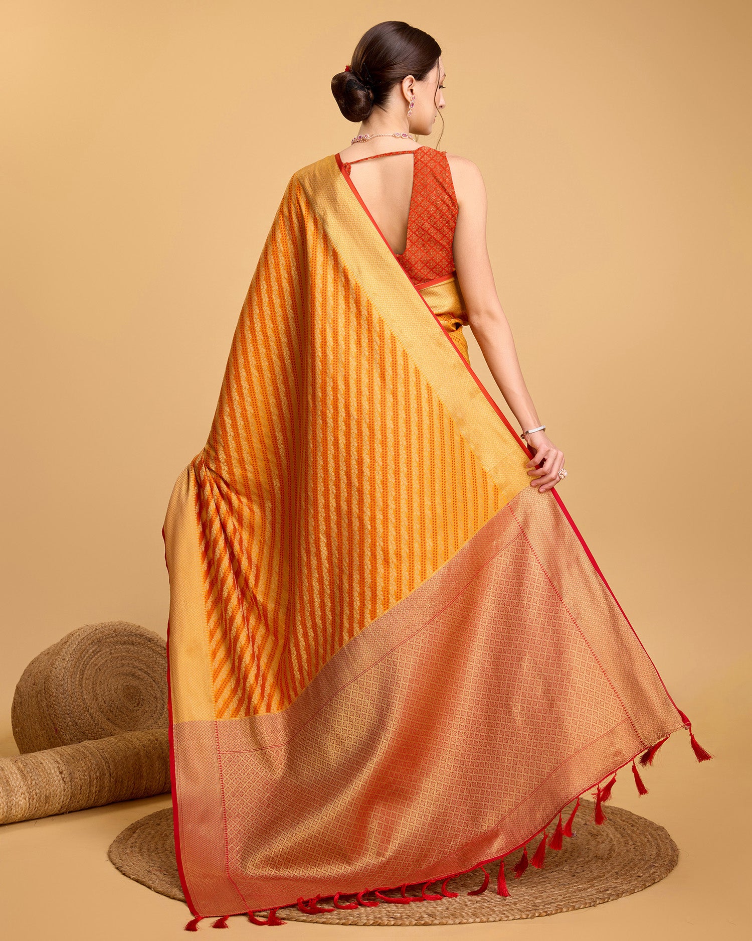 Pure Patola Silk Banarasi Saree with Contrast Meenakari Weave & Tassels