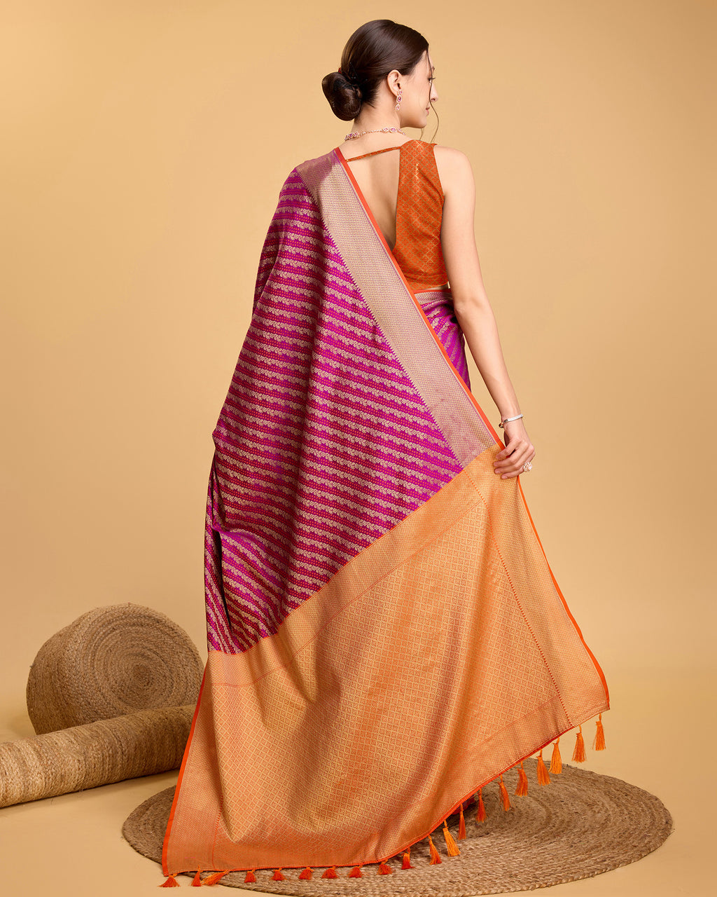 Pure Patola Silk Banarasi Saree with Contrast Meenakari Weave & Tassels