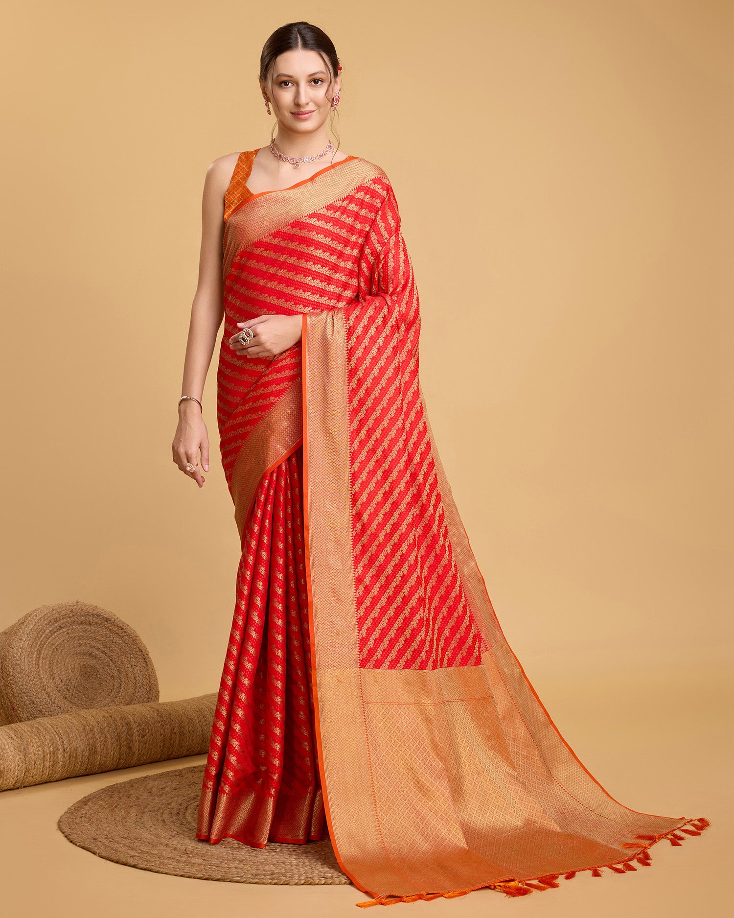 Pure Patola Silk Banarasi Saree with Contrast Meenakari Weave & Tassels