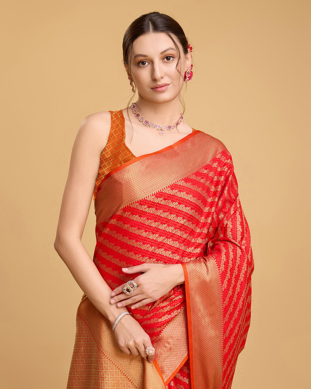 Pure Patola Silk Banarasi Saree with Contrast Meenakari Weave & Tassels