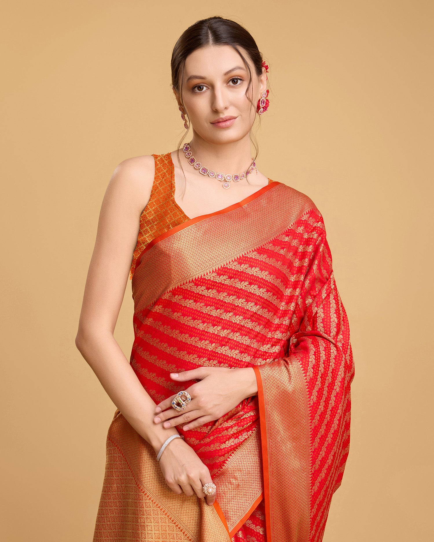 Pure Patola Silk Banarasi Saree with Contrast Meenakari Weave & Tassels