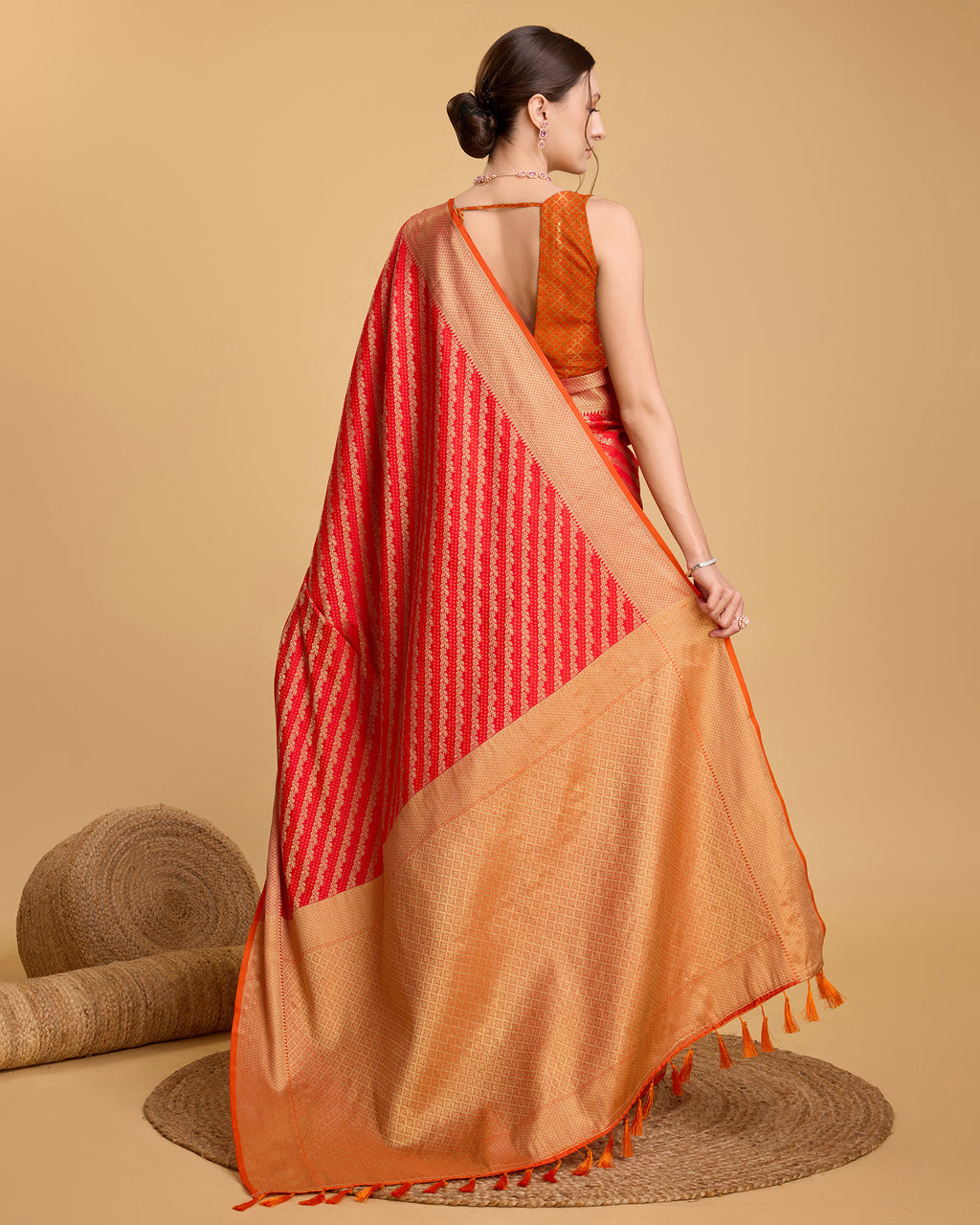Pure Patola Silk Banarasi Saree with Contrast Meenakari Weave & Tassels