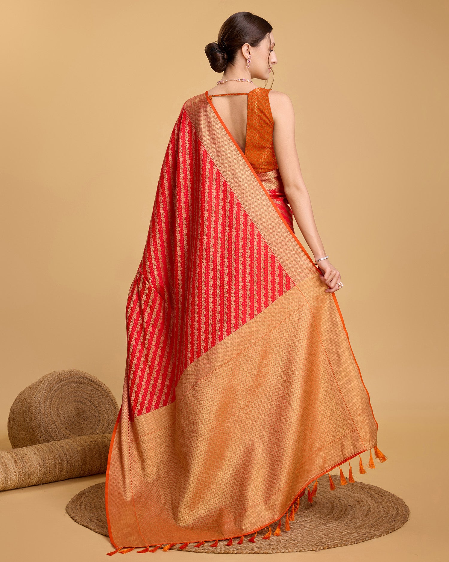 Pure Patola Silk Banarasi Saree with Contrast Meenakari Weave & Tassels