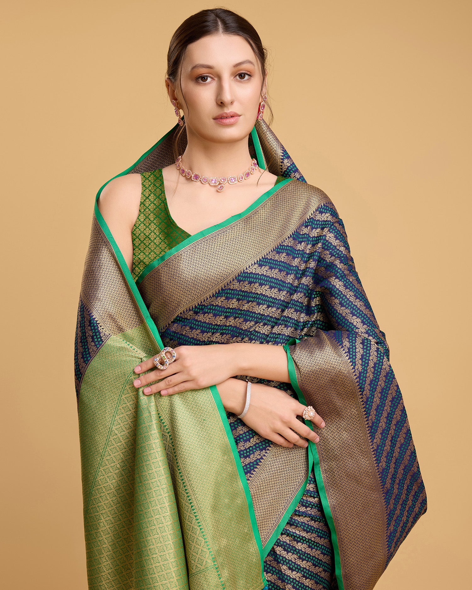 Pure Patola Silk Banarasi Saree with Contrast Meenakari Weave & Tassels
