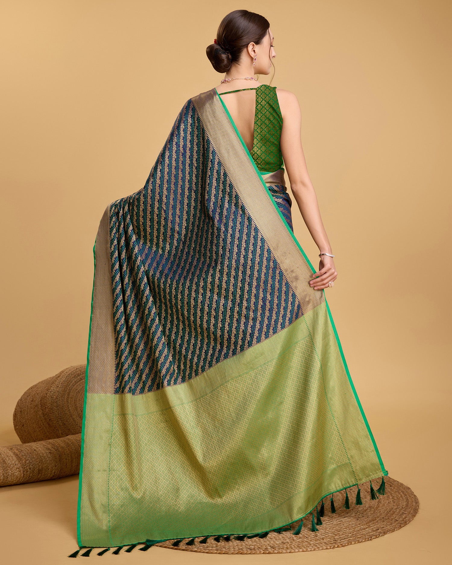 Pure Patola Silk Banarasi Saree with Contrast Meenakari Weave & Tassels