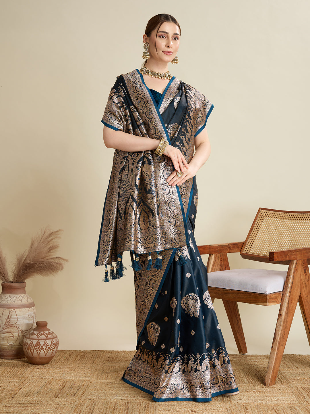 Premium Two-Tone Soft Silk Saree | Satin Fabric with Rich Zari Woven Pallu & Designer Blouse