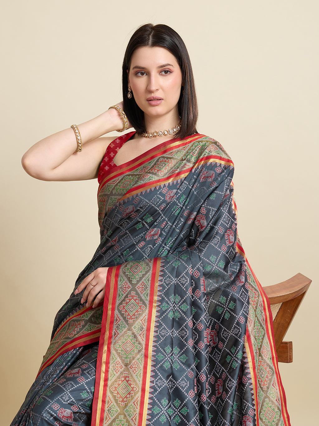 Pure Patola Silk Banarasi Saree | Contrast Meenakari Weaving & Rich Pallu with Tassels