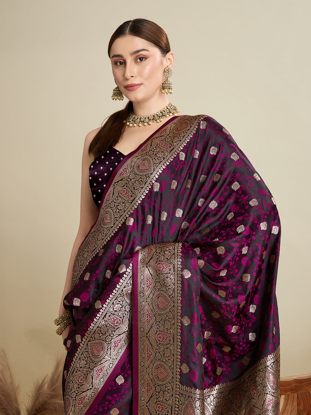 Premium Two-Tone Satin Soft Silk Saree with Unique Paithani Meenakari Weave