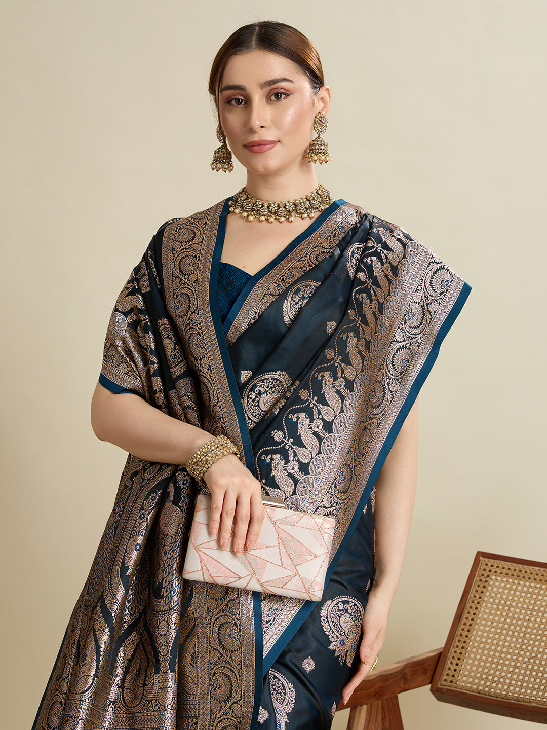 Premium Two-Tone Soft Silk Saree | Satin Fabric with Rich Zari Woven Pallu & Designer Blouse