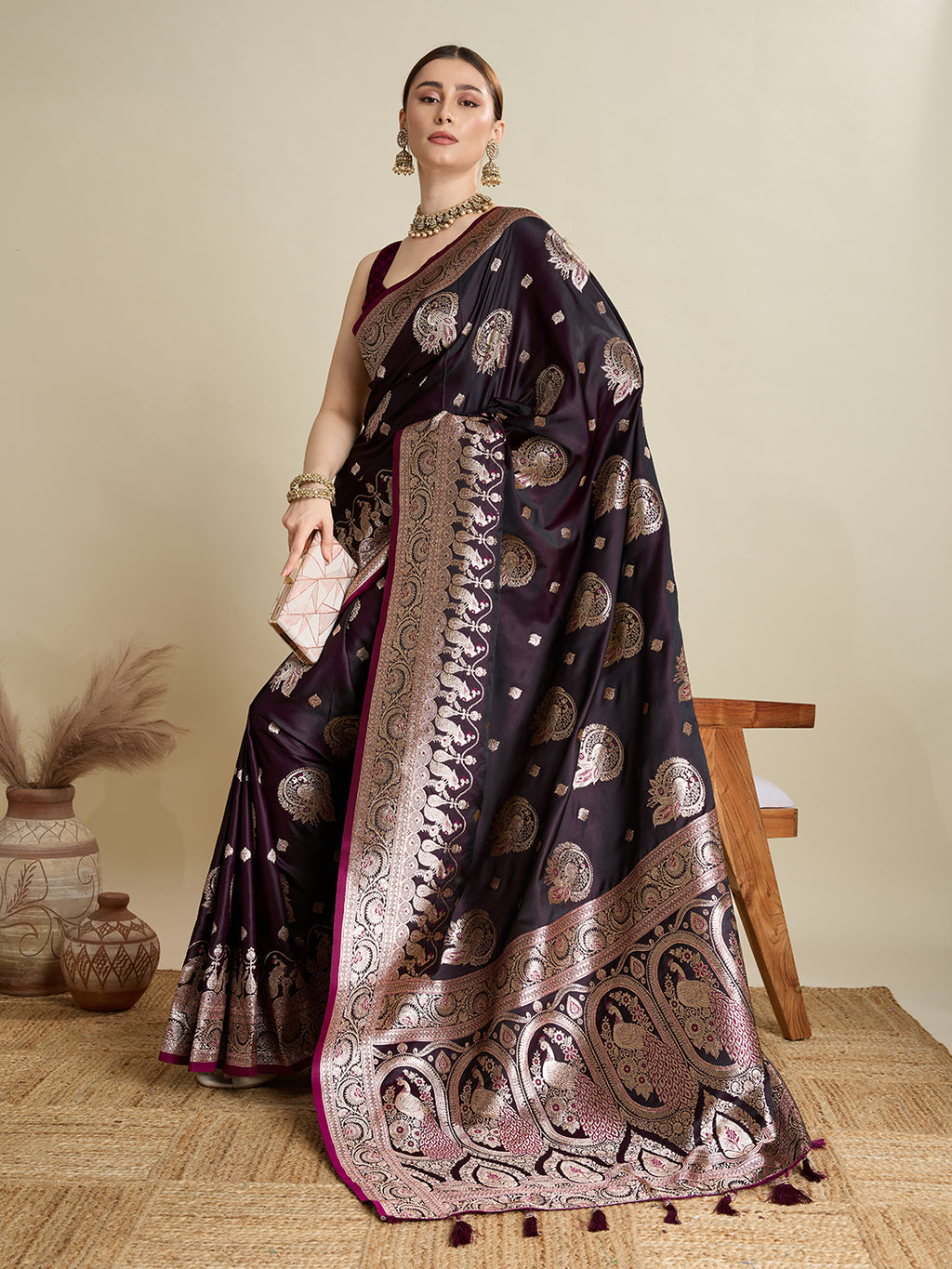 Premium Two-Tone Soft Silk Saree | Satin Fabric with Rich Zari Woven Pallu & Designer Blouse