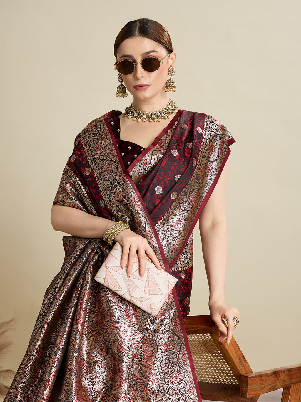 Premium Two-Tone Satin Soft Silk Saree with Unique Paithani Meenakari Weave