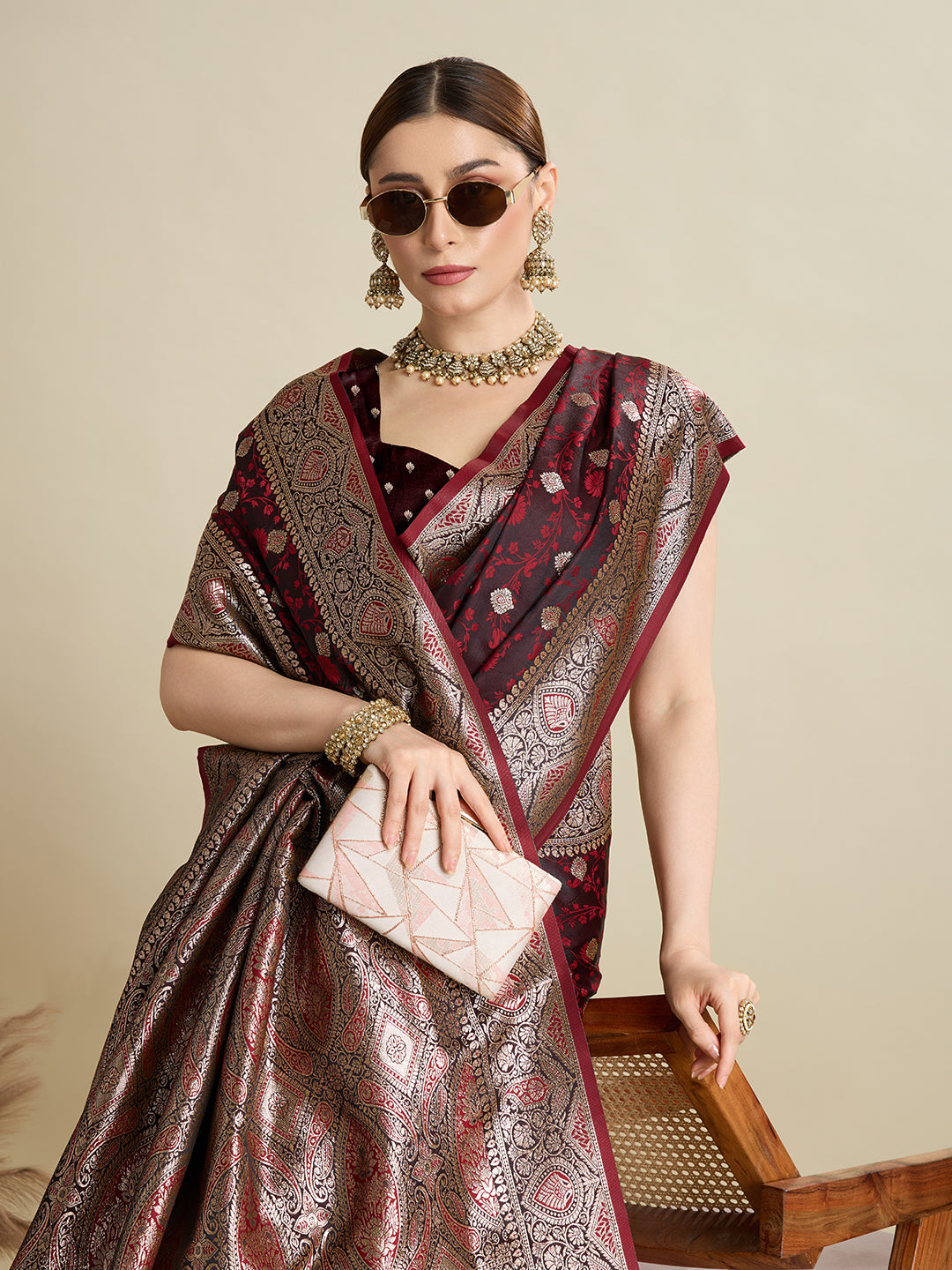 Premium Two-Tone Satin Soft Silk Saree with Unique Paithani Meenakari Weave