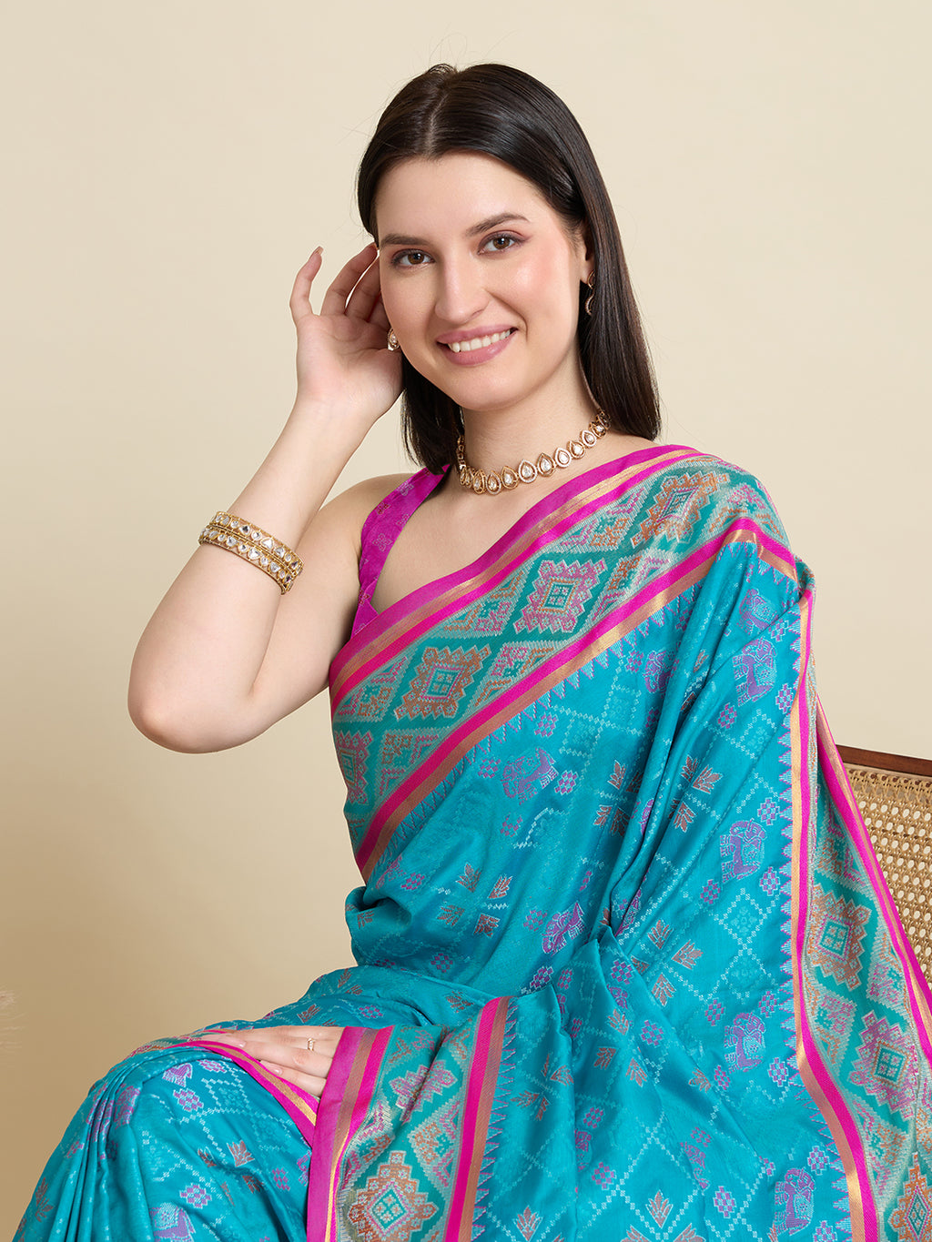 Pure Patola Silk Banarasi Saree | Contrast Meenakari Weaving & Rich Pallu with Tassels