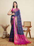 Pure Patola Silk Banarasi Saree | Contrast Meenakari Weaving & Rich Pallu with Tassels