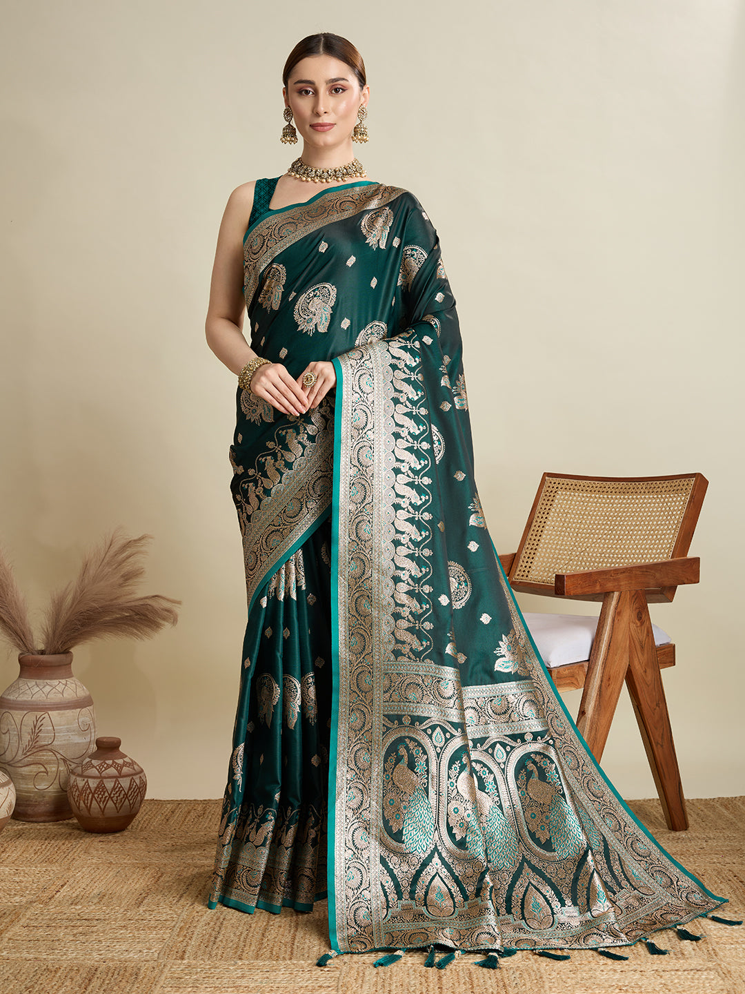 Premium Two-Tone Soft Silk Saree | Satin Fabric with Rich Zari Woven Pallu & Designer Blouse