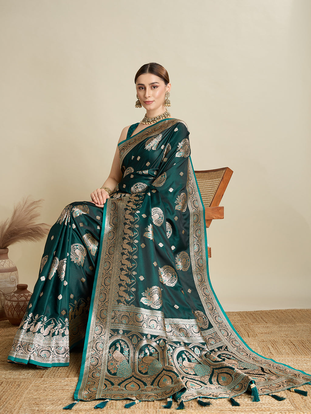 Premium Two-Tone Soft Silk Saree | Satin Fabric with Rich Zari Woven Pallu & Designer Blouse