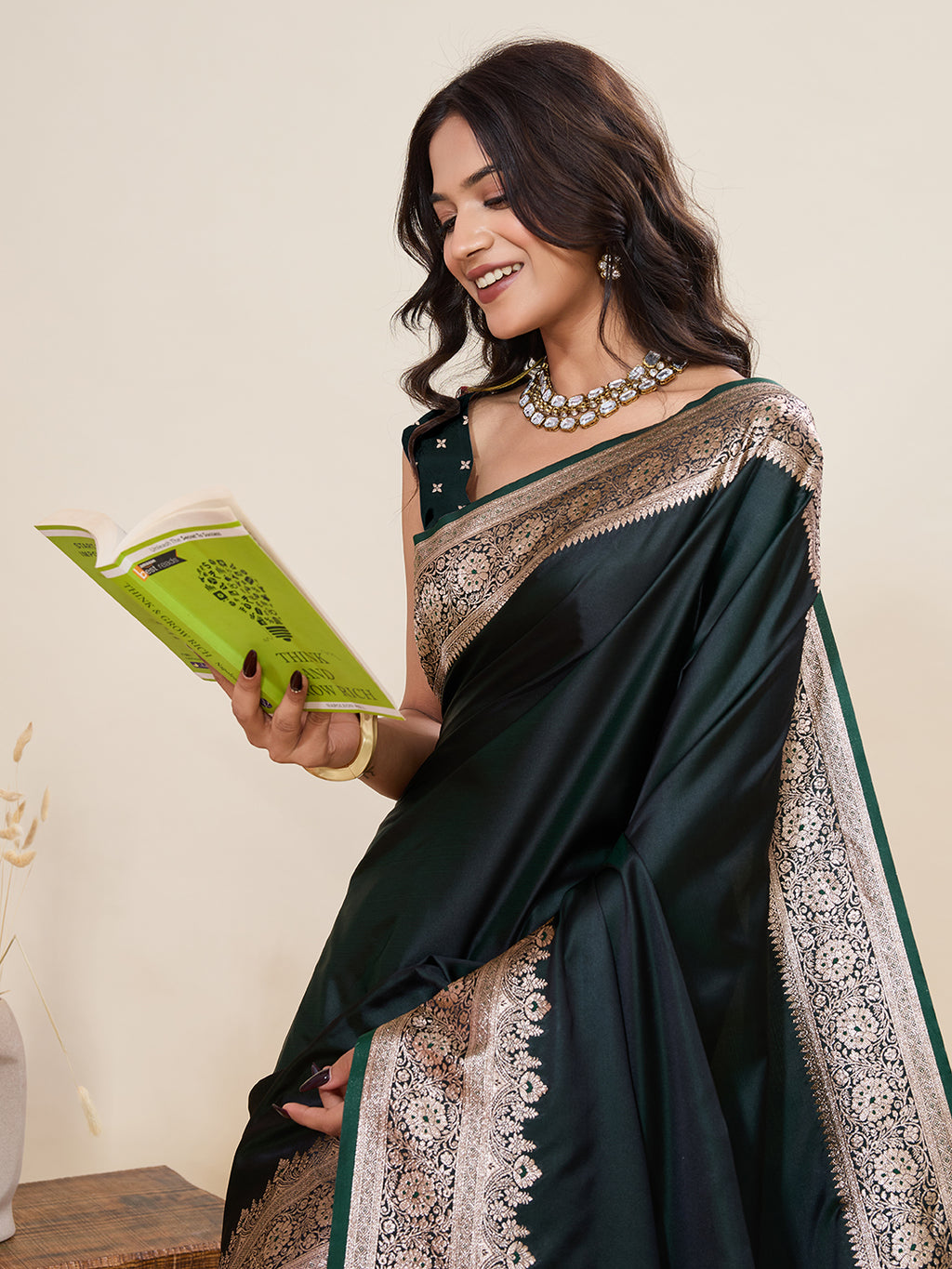 Pure Satin Silk Banarasi Saree with Minakari Rich Pallu & Gala Border