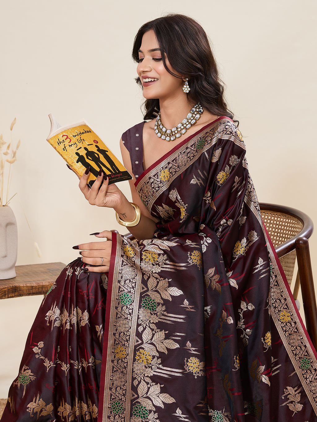 Premium Two-Tone Satin Soft Silk Saree with Unique Paithani Meenakari Weave
