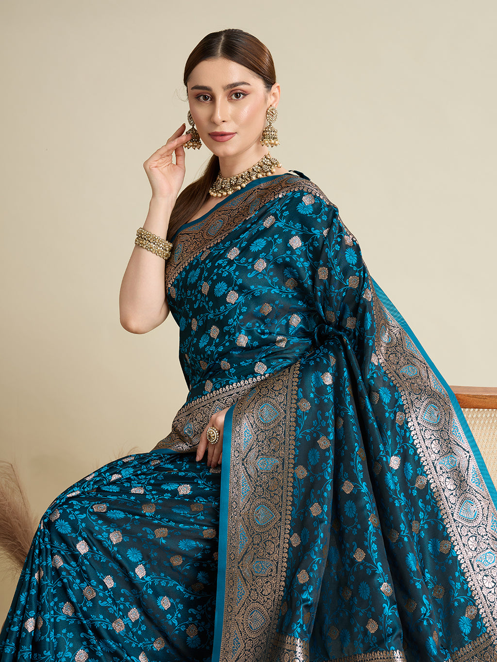 Premium Two-Tone Satin Soft Silk Saree with Unique Paithani Meenakari Weave