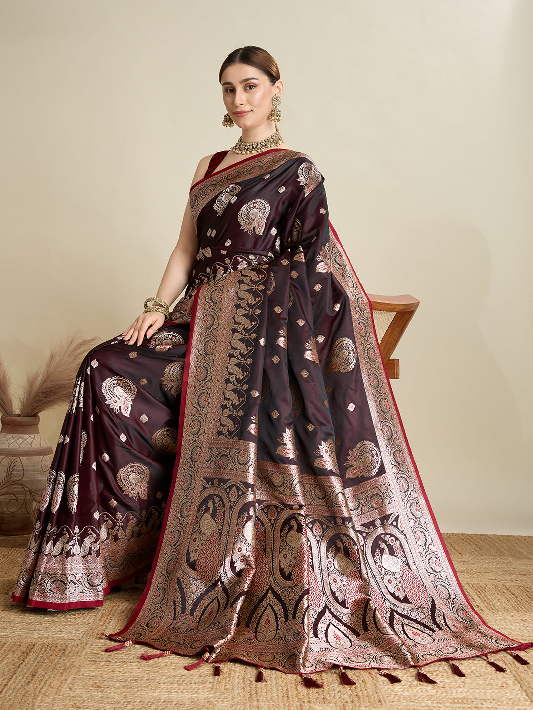 Premium Two-Tone Soft Silk Saree | Satin Fabric with Rich Zari Woven Pallu & Designer Blouse