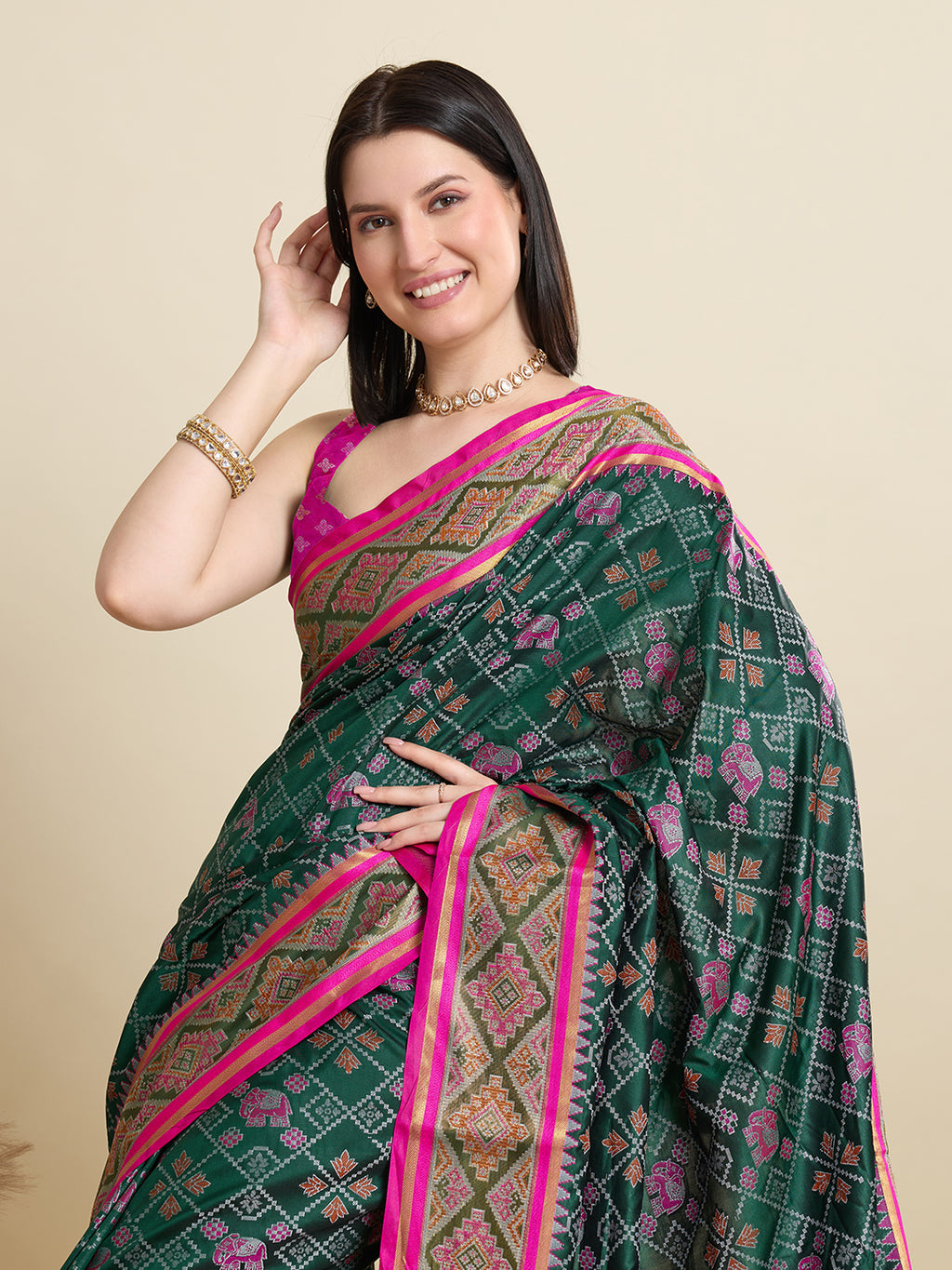 Pure Patola Silk Banarasi Saree | Contrast Meenakari Weaving & Rich Pallu with Tassels