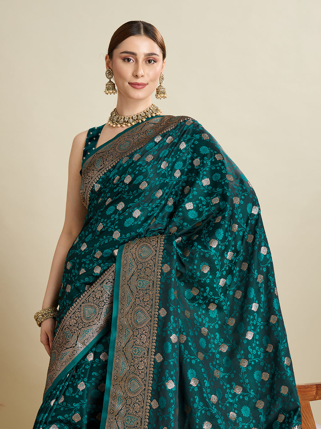 Premium Two-Tone Satin Soft Silk Saree with Unique Paithani Meenakari Weave