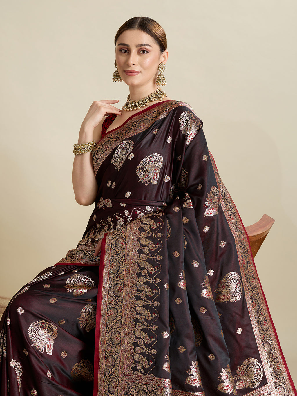 Premium Two-Tone Soft Silk Saree | Satin Fabric with Rich Zari Woven Pallu & Designer Blouse