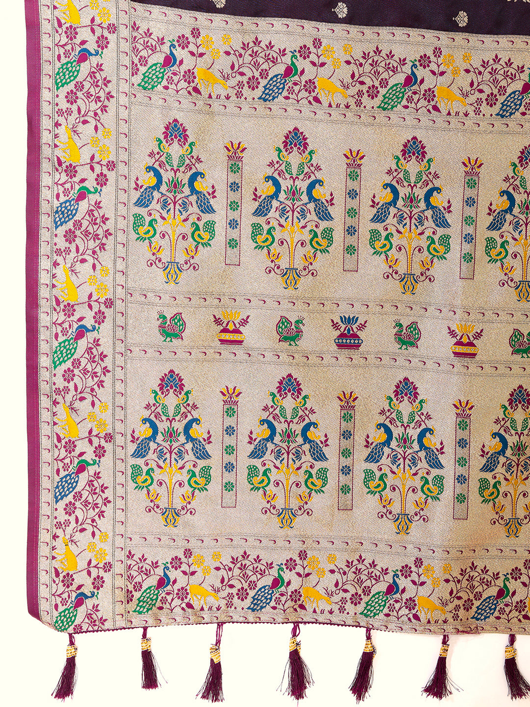 Premium Two-Tone Satin Soft Silk Saree with Unique Paithani Meenakari Weave