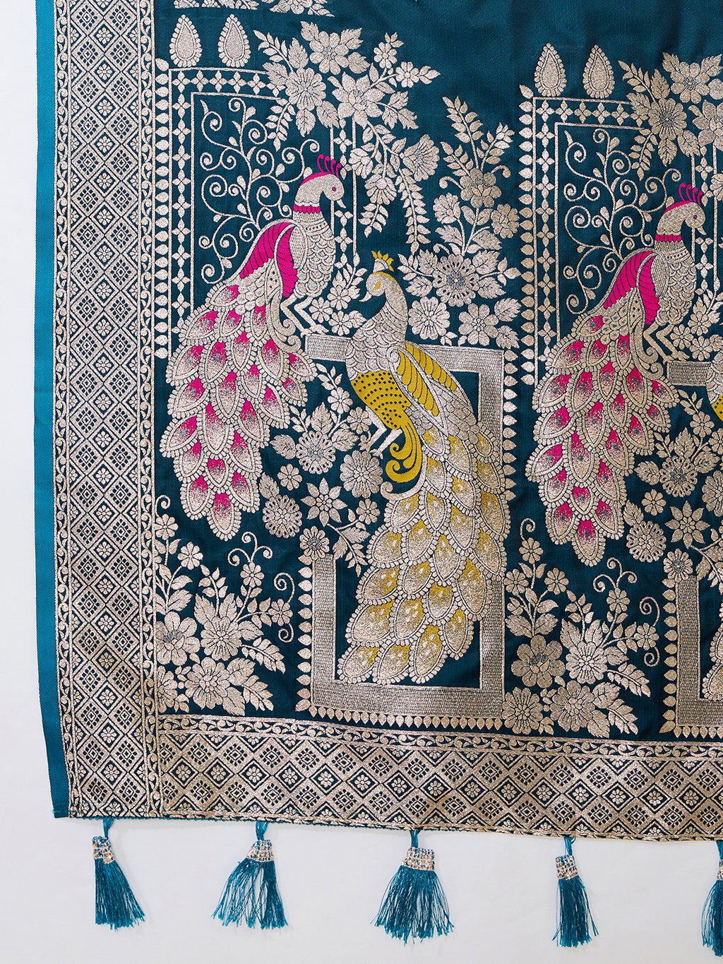 Premium Two-Tone Satin Soft Silk Saree with Unique Paithani Meenakari Weave