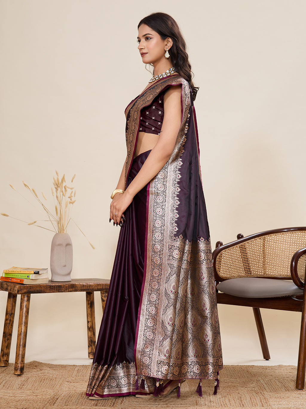Pure Satin Silk Banarasi Saree with Minakari Rich Pallu & Gala Border