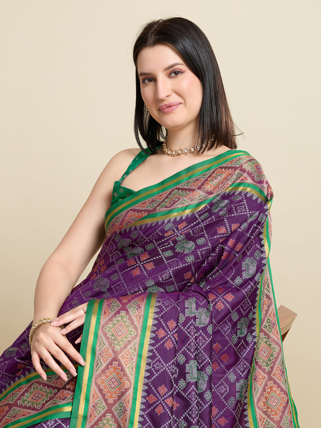 Pure Patola Silk Banarasi Saree | Contrast Meenakari Weaving & Rich Pallu with Tassels