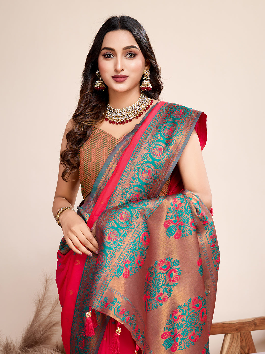 Pure Jacquard Silk Saree with Vibrant Zari Jharokha Work | Vera Fashion