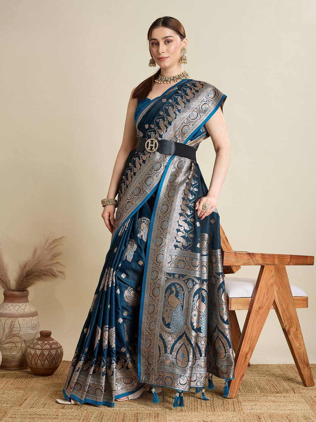 Premium Two-Tone Soft Silk Saree | Satin Fabric with Rich Zari Woven Pallu & Designer Blouse