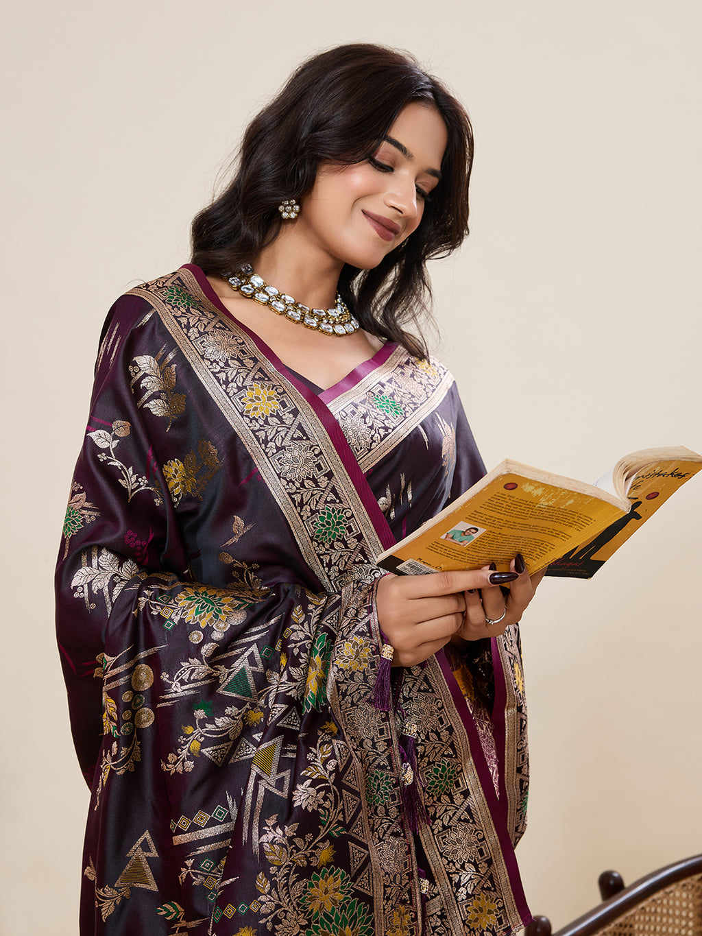 Premium Two-Tone Satin Soft Silk Saree with Unique Paithani Meenakari Weave