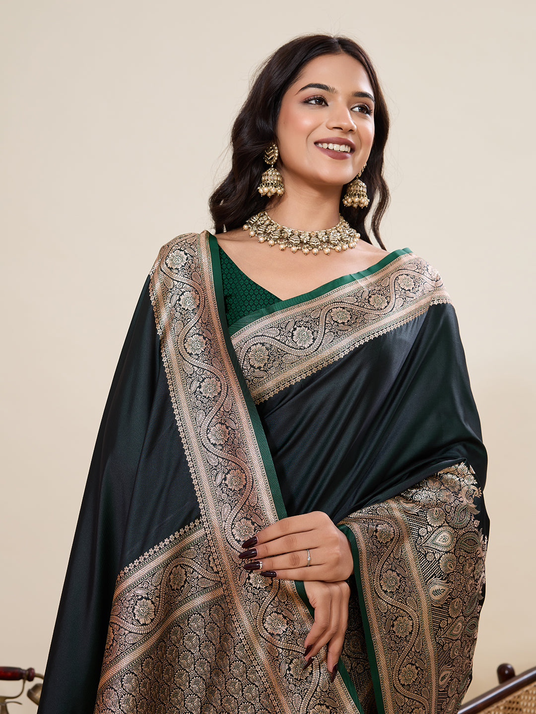 Pure Satin Silk Banarasi Saree with Minakari Rich Pallu & Gala Border