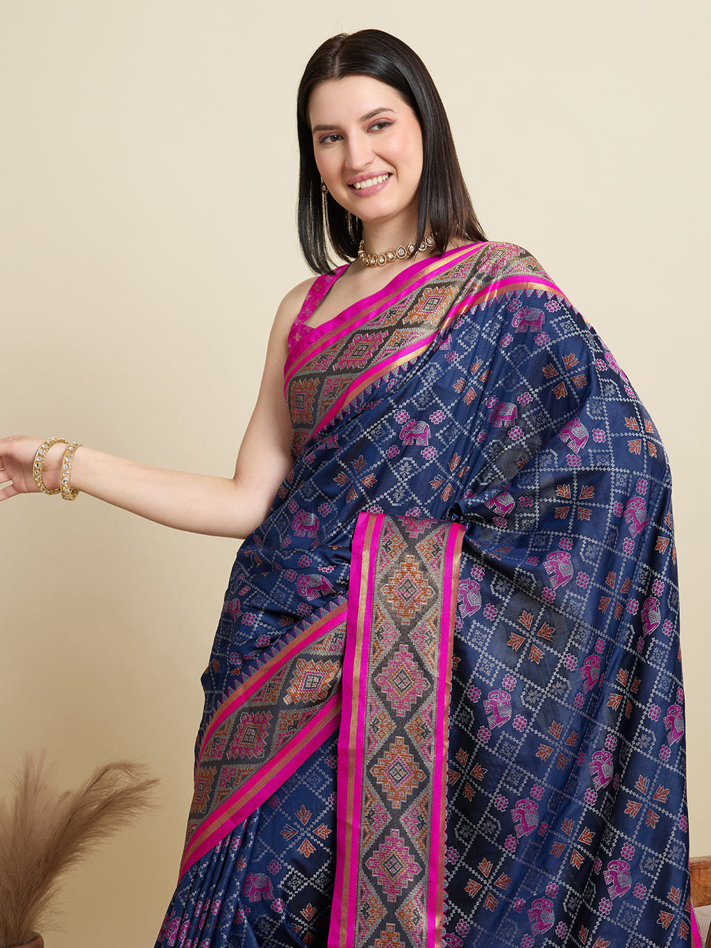 Pure Patola Silk Banarasi Saree | Contrast Meenakari Weaving & Rich Pallu with Tassels