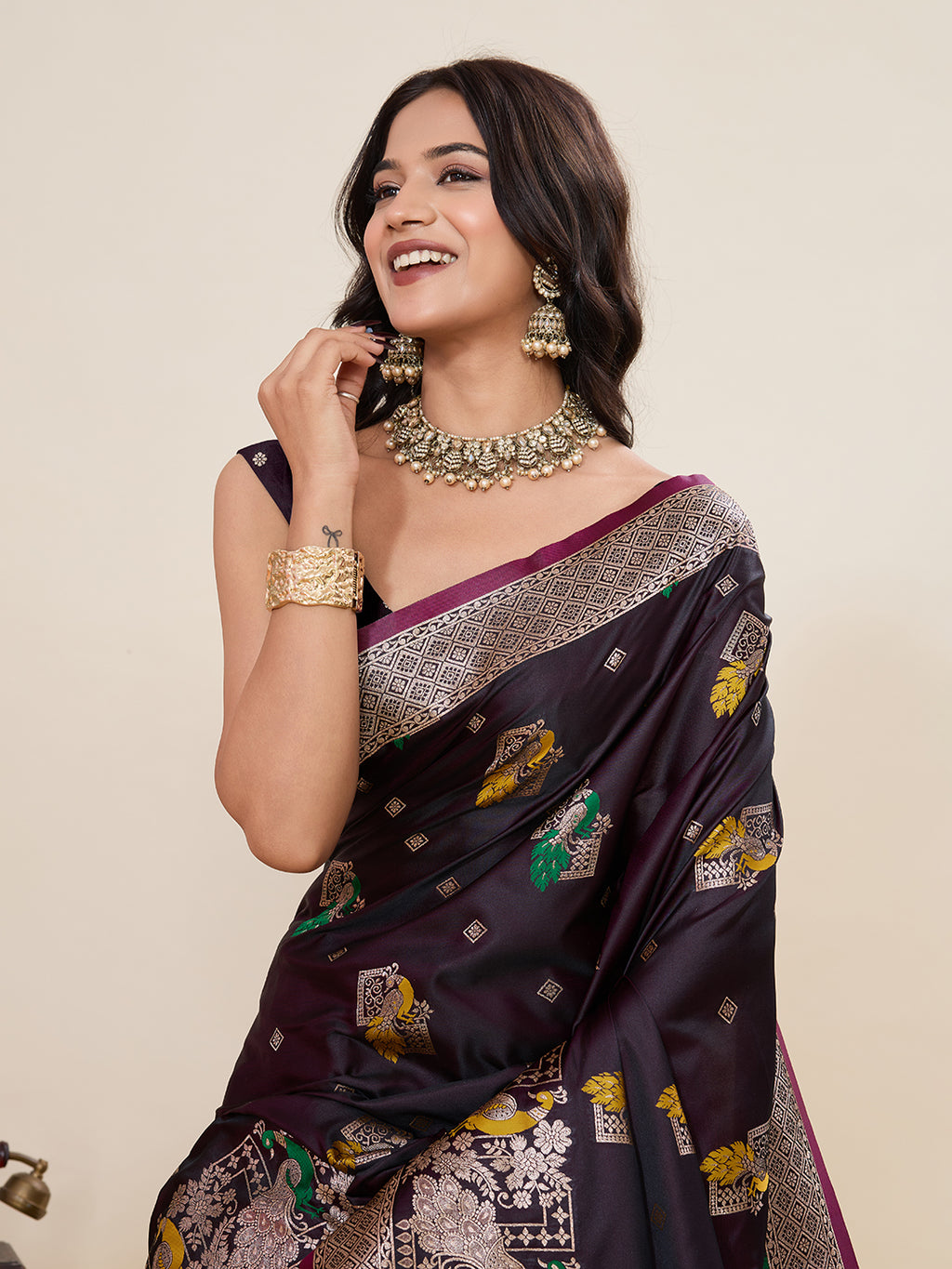 Premium Two-Tone Satin Soft Silk Saree with Unique Paithani Meenakari Weave