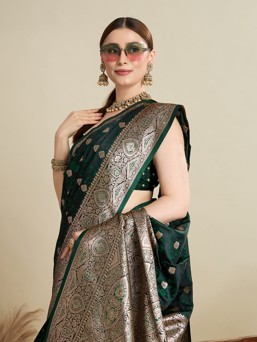 Premium Two-Tone Satin Soft Silk Saree with Unique Paithani Meenakari Weave