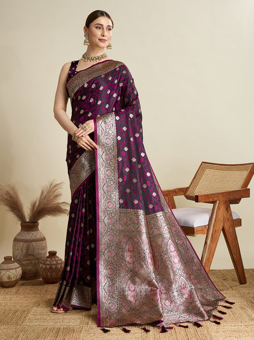 Premium Two-Tone Satin Soft Silk Saree with Unique Paithani Meenakari Weave