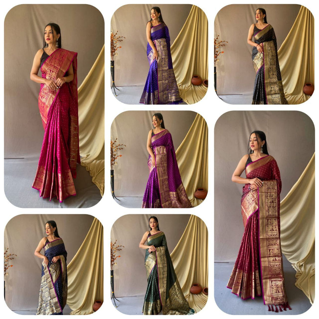 Soft Silk Saree with Double Jari Check Weaving & Rich Pallu