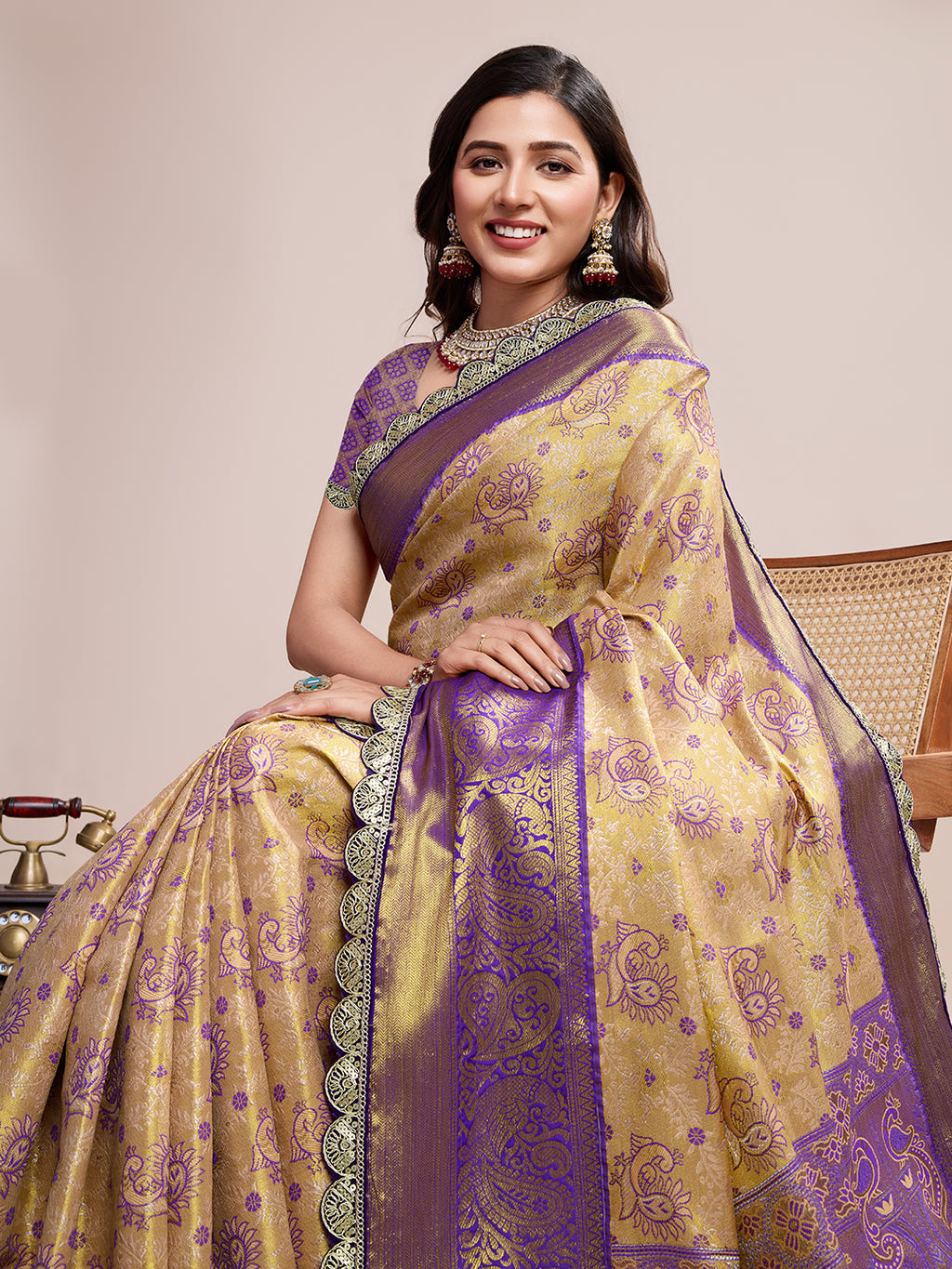 Bollywood Trendy kanjivaram silk saree with blouse piece.