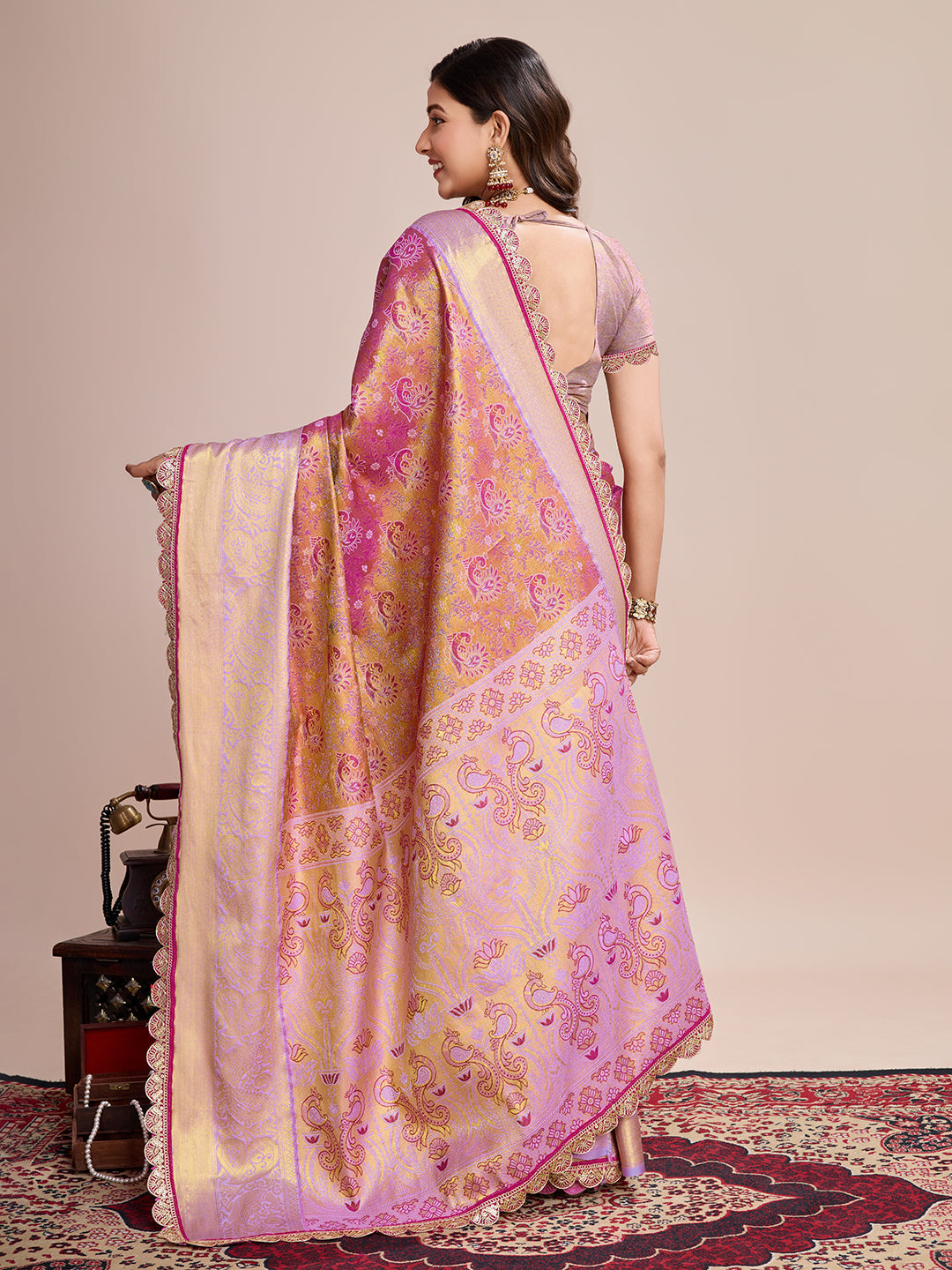 Bollywood Trendy kanjivaram silk saree with blouse piece.