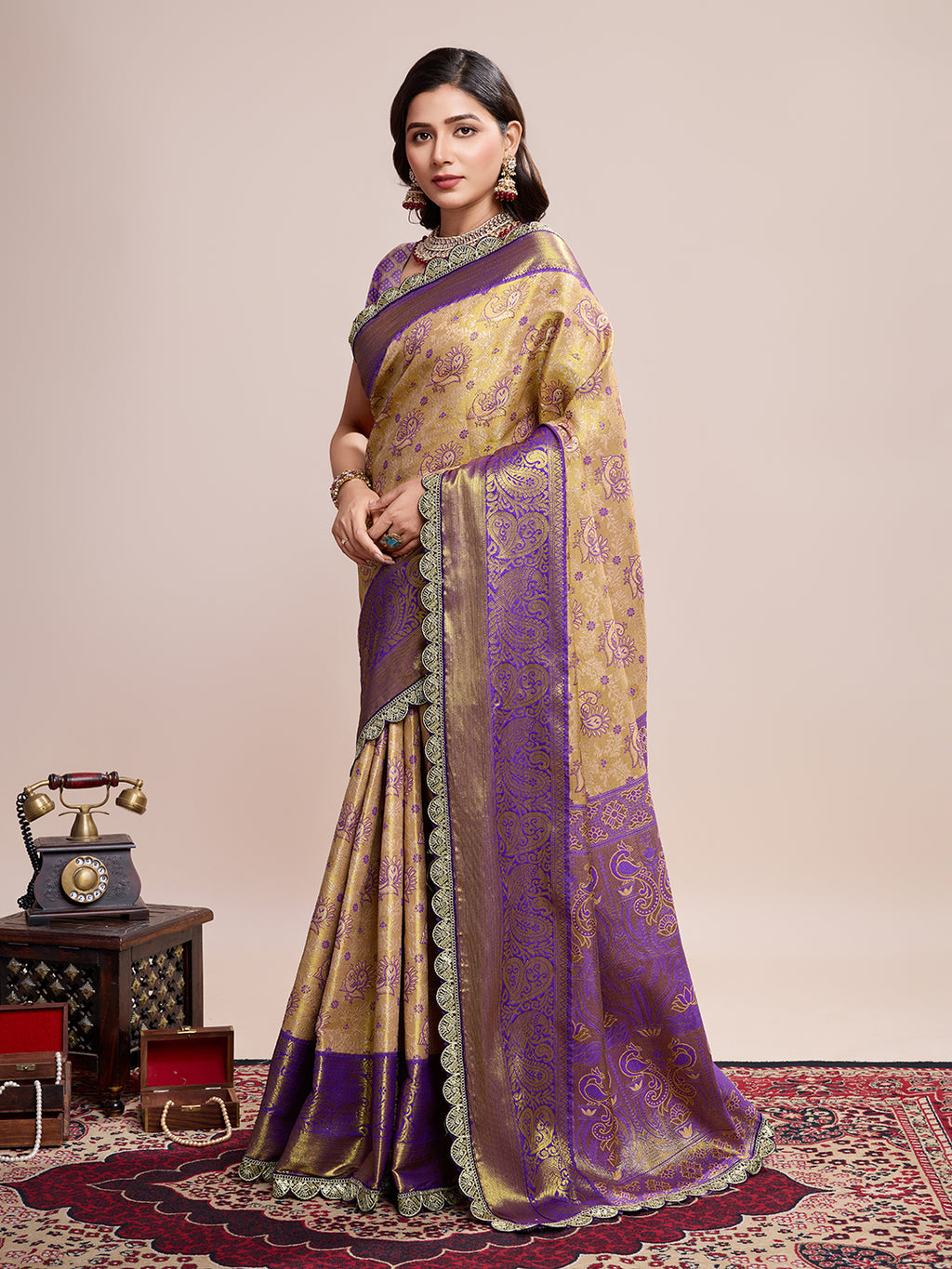 Bollywood Trendy kanjivaram silk saree with blouse piece.