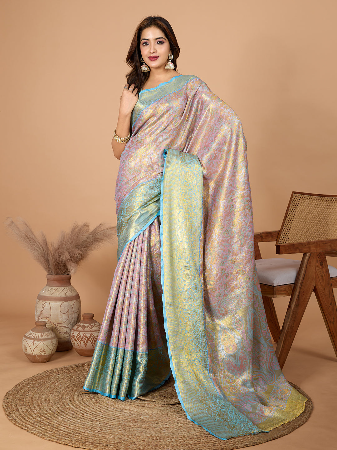 Presenting you Semi Silk saree with all over Jari weaved
