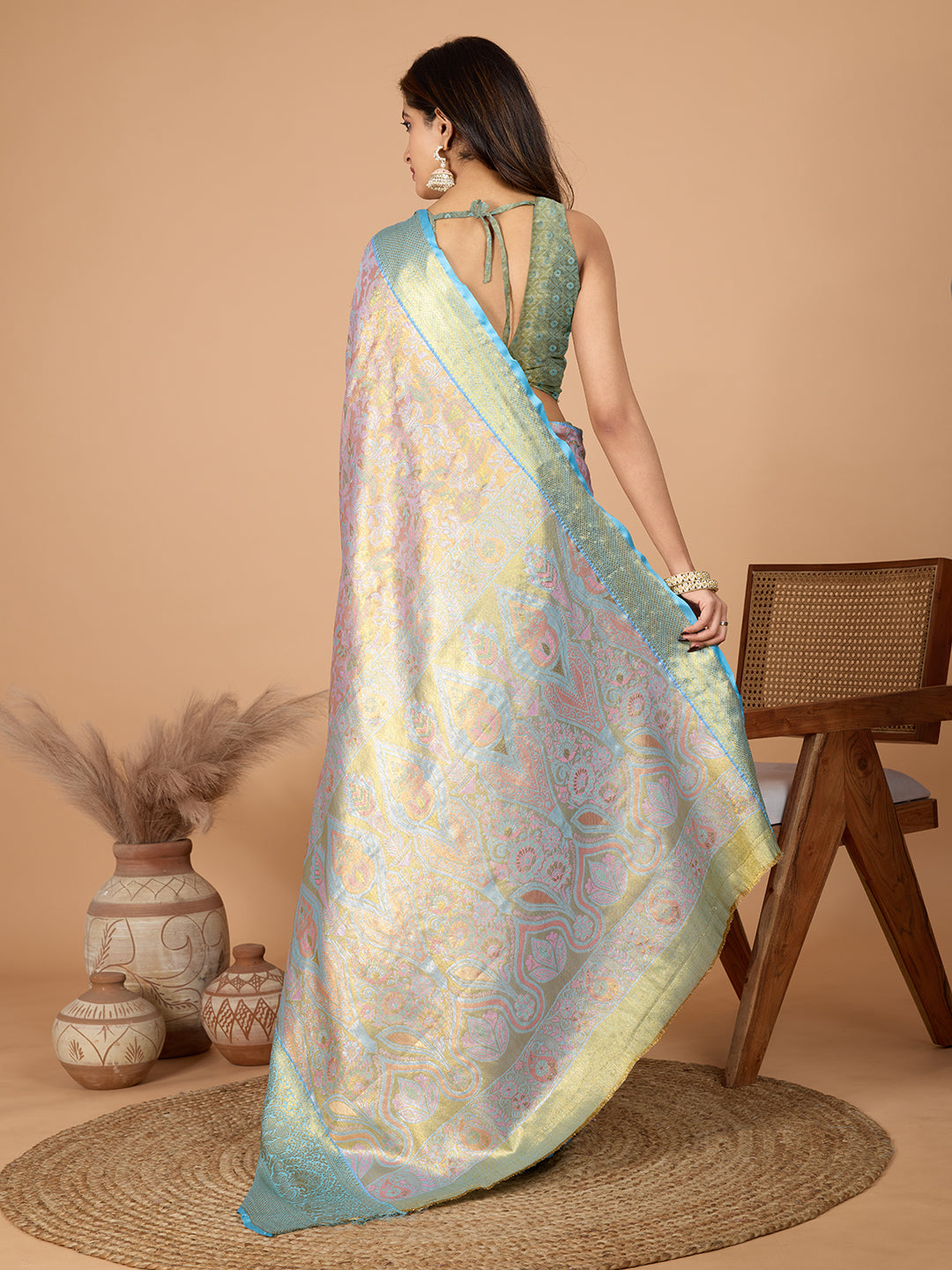 Presenting you Semi Silk saree with all over Jari weaved