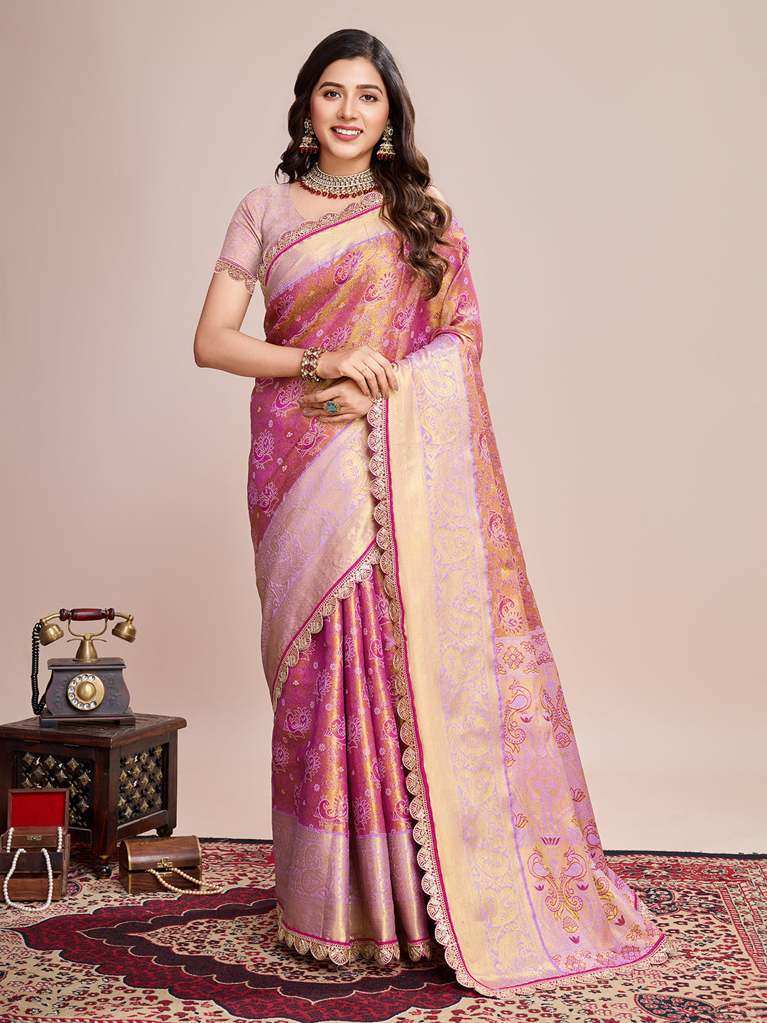 Bollywood Trendy kanjivaram silk saree with blouse piece.